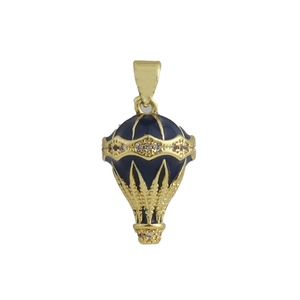 Macro shot of 925 sterling silver hot air balloon pendant with blue enamel and zircons