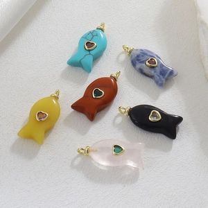 Koperen Visvormige Hanger Met Hart Strass Ingelegde Natuursteen Voor DIY Sieraden Maken Kettingen Mode Charms Vrouwen