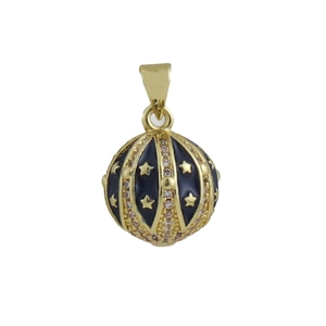 Retro Easter egg pendant in gold and blue enamel with star patterns and small gems