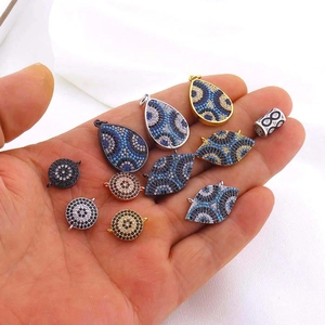 Pendentif en Cuivre Mauvais Œil Strass Pavé pour Fabrication de Bijoux DIY Accessoires Artisanaux Connecteur Œil Mystique