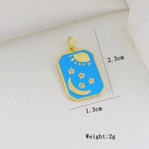 Rechteckiger Anhänger mit 18k Goldbeschichtung, blauem Emaille und Himmelsmotiven
