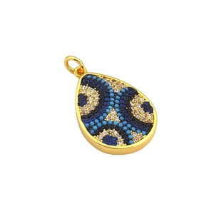 Pendentif œil maléfique en goutte plaqué or 18K avec micro-pavé de zircons bleus et blancs