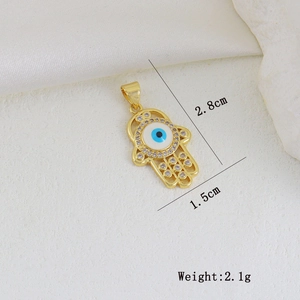 Hamsa Hand Anhänger mit Teufelsauge, Maße 2,8 cm x 1,5 cm, Gewicht 2,1 g, vergoldet