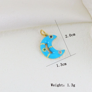 Detail von 18 Karat Gold Mondanhänger mit blauem Emaille, bunten Edelsteinen und Maßen
