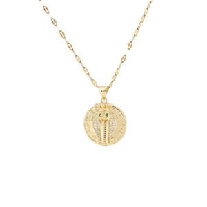 Gold-plated cobra medallion necklace with crown and sparkling micro-pave crystals