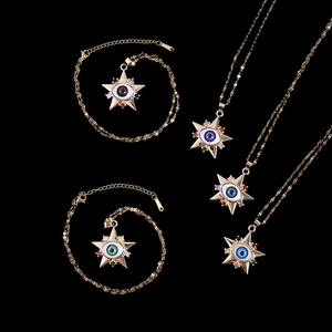 Pentagramm Teufelsauge Anhänger Halsketten mit Zirkonia-Inlay auf dunklem Grund