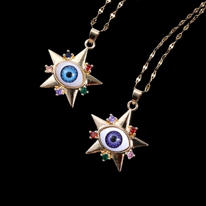 Halskette mit Evil-Eye-Stern-Anhänger, bunten Zirkoniasteinen und Gold-Finish