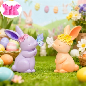 DIY Easter rabbit silicone mold for handmade resin crafts with butterfly and floral detail