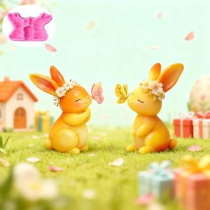 Detailed view of 3D rabbit and butterfly silicone mold for DIY candles and resin crafts
