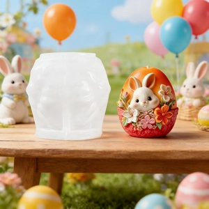 Easter egg mold with embossed rabbit and flower design for DIY candle making