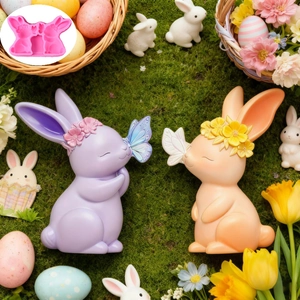 Silicone rabbit molds with butterfly and wreath details for DIY resin and candle making