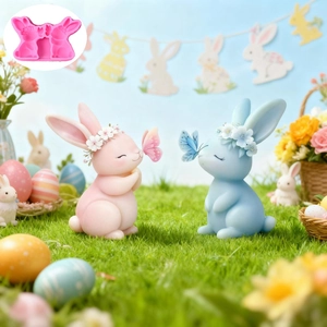 3D Butterfly Rabbit Silicone Mold Easter Bunny With Flower Wreath DIY Aromatherapy Candle Gypsum Resin Craft Making Mold