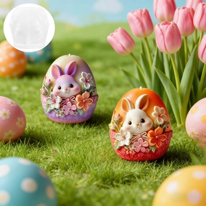 Easter 3D silicone mold for rabbit and flower embossed egg candles and DIY resin crafts