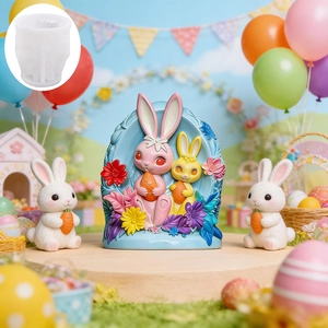 3D Easter bunny and floral silicone mold for DIY resin candles and crafts decorations