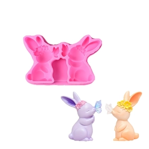Silicone mold for rabbit shaped resin crafts featuring butterfly floral details