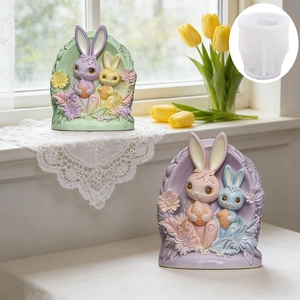 Easter bunny and floral silicone mold for DIY resin candles with 3D relief design