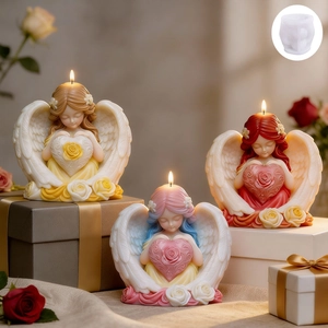 Winged angel heart silicone mold for DIY handmade scented candles and soap crafts