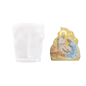 Nativity Scene silicone mold for DIY candles showing Mary, Joseph, and baby Jesus