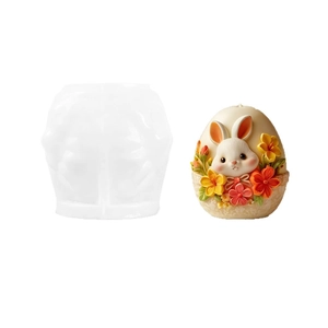 Easter egg silicone mold with embossed flower and bunny design for DIY resin crafts