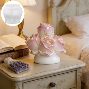 3D rose bouquet silicone mold with romantic pink candle centerpiece for home decor