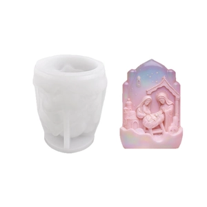 Moule en silicone 3D Nativité pour bricolage avec finition en plâtre arc-en-ciel