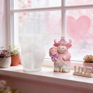Moule en silicone vache Highland avec figurine de bougie rose pour la Saint-Valentin