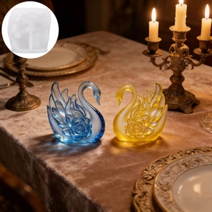 Swan rose relief silicone mold for DIY candles and resin crafts with elegant glass swans