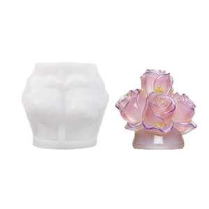 3D rose bouquet silicone mold with translucent DIY resin flower sample on white background