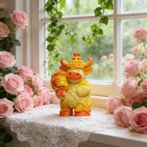 Figurine de vache écossaise tenant des roses, moule silicone décoration romantique