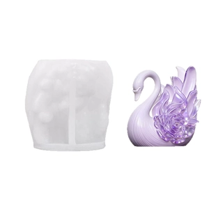 3D swan silicone mold with rose relief for DIY handmade candles and resin crafts