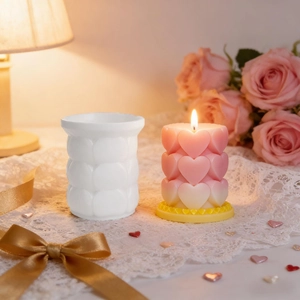 Cylindrical Three Layer Heart Silicone Mold For DIY Valentine's Day Scented Candle Gypsum Diffuser Stone Romantic Home Decor