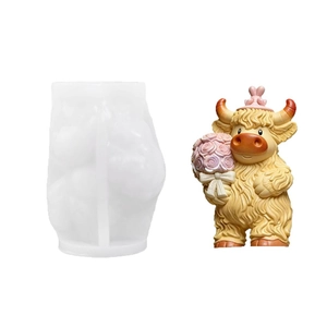 Moule en silicone vache des Highlands 3D avec bouquet pour bougies et artisanat