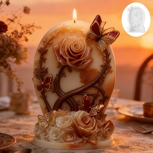 Silicone candle mold with embossed rose and butterfly designs for romantic DIY crafts