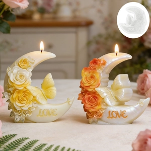 Floral moon silicone mold for DIY candles featuring rose patterns and a 3D butterfly
