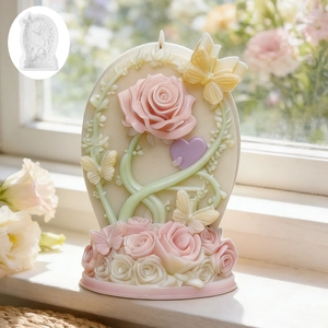 3D floral silicone mold with rose butterfly heart design for DIY candle resin art
