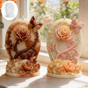 Floral relief silicone mold with butterflies for DIY scented candles and resin crafts