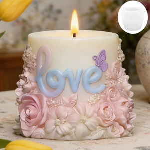 Pillar candle silicone mold with embossed flower and love design for DIY resin crafts
