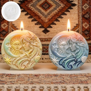 DIY sun and moon relief silicone candle mold featuring goddess face and celestial patterns
