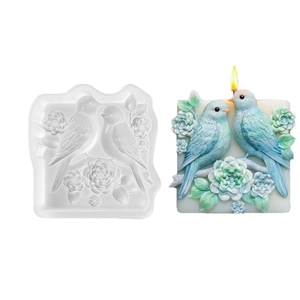 Silicone bird candle mold featuring 3D embossed birds and floral texture with demo