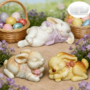 Stampo in Silicone a Forma di Coniglio Cartoon DIY Tema Pasquale Candela Aroma Pietra Gesso Sapone Torta Cioccolato Cottura Strumento