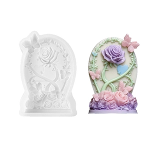 DIY silicone mold for embossed floral butterfly candles with 3D roses and vines