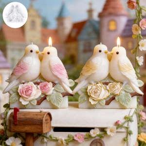 Molde de silicona para vela de pájaro y rosa, diseño de escultura romántica DIY