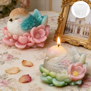 Silikonform für 3D-Vögel mit Blumen für DIY-Duftkerzen und Harz-Bastelsets