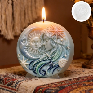 Silicone mold for sun moon and goddess relief candle with an artistic wax finish
