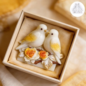 Molde de silicona para velas románticas de aves y rosas en una caja de regalo lujosa