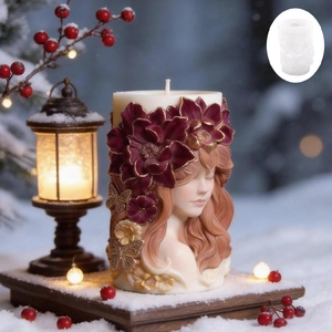Moule en Silicone 3D Relief Fille Fleur Cylindrique Romantique Aromathérapie Bougie Plâtre Diffuseur Pierre Résine DIY Moule