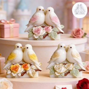 Molde de silicona y velas terminadas de pájaros con base floral para manualidades DIY