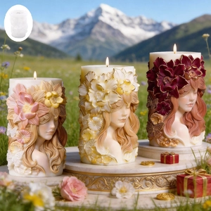 Relief détaillé de femme et fleurs sur moule en silicone cylindrique pour bougie DIY