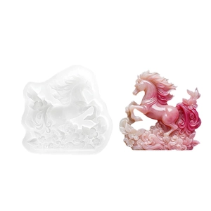 Flying horse silicone mold for DIY resin crafts with intricate floral and cloud details