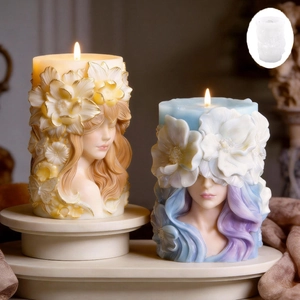 Moule en silicone cylindrique fille fleurie pour bougies parfumées et art en résine